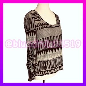 Charlotte Russe Aztec Print Blouse Split Back Rolled Sleeves Size XS